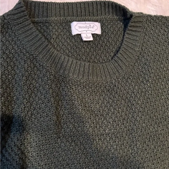 Mud Pie Dark Green Sweater with Sleeve Fringe - Picture 2 of 3